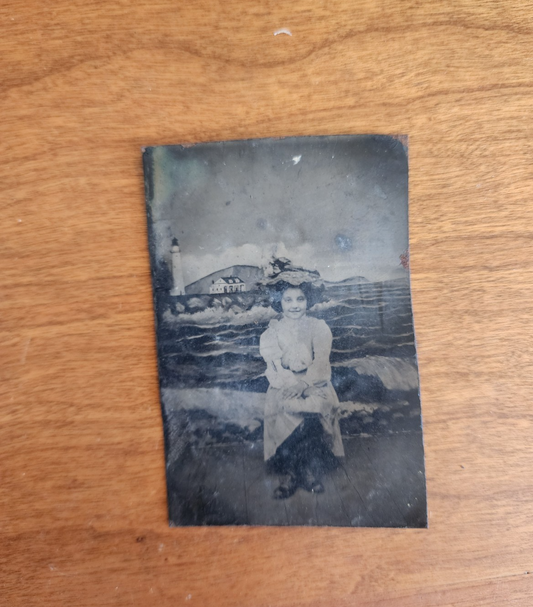 Antique Tintype Photo Portrait Girl by the Sea