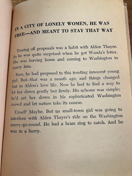 Vtg Paperback - Washington Bachelor By A H Berzen