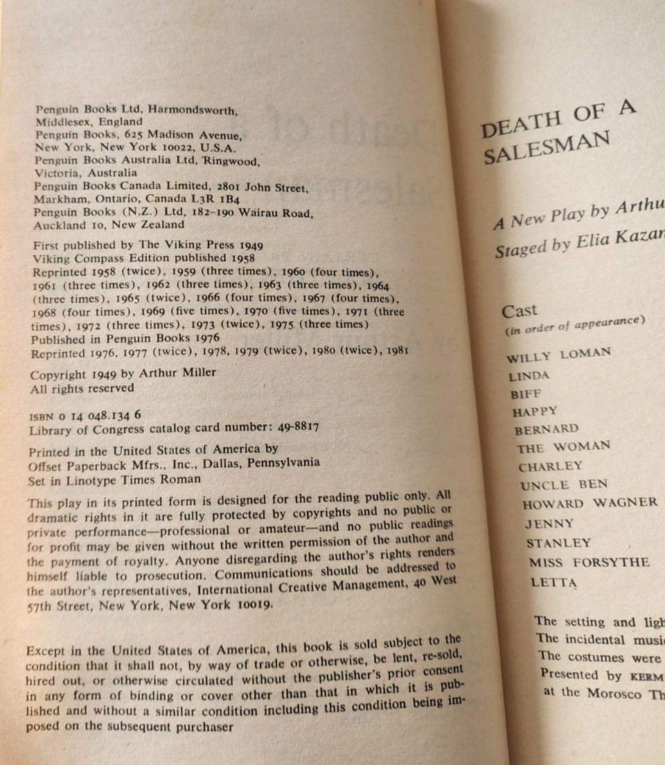 Death of a Salesman by Arthur Miller 1979 vtg Paperback Book - acceptable