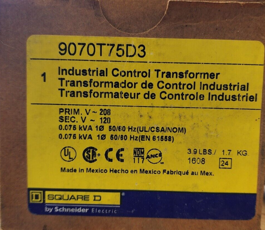 SQUARE D 9070-T75D3 Industrial Control Transformer
