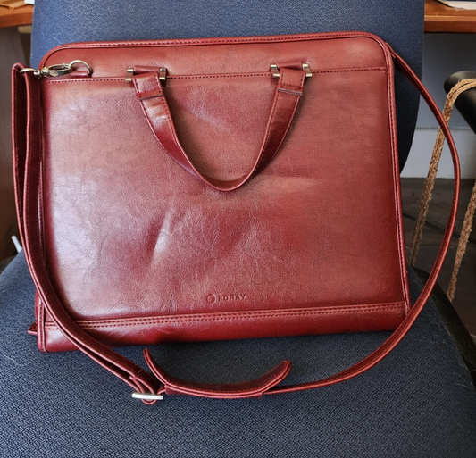 Foray Maroon Faux Leather Briefcase Planner Laptop Bag
