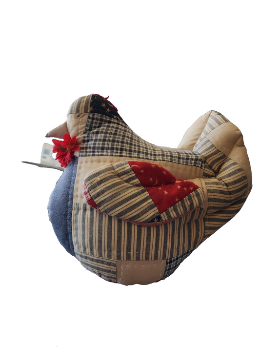 Patchwork Chicken Cloth Stuffed Freestanding Farmhouse Decor 11"