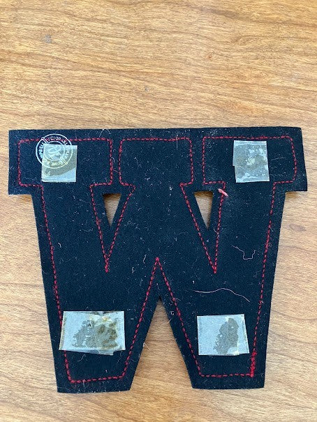 Varsity Letter W Jacket Patch - Black on Red W