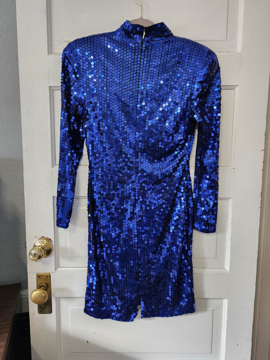 Oleg Cassini Blue Sequins - Sz 6 Vintage Dress w/ shoulder pads