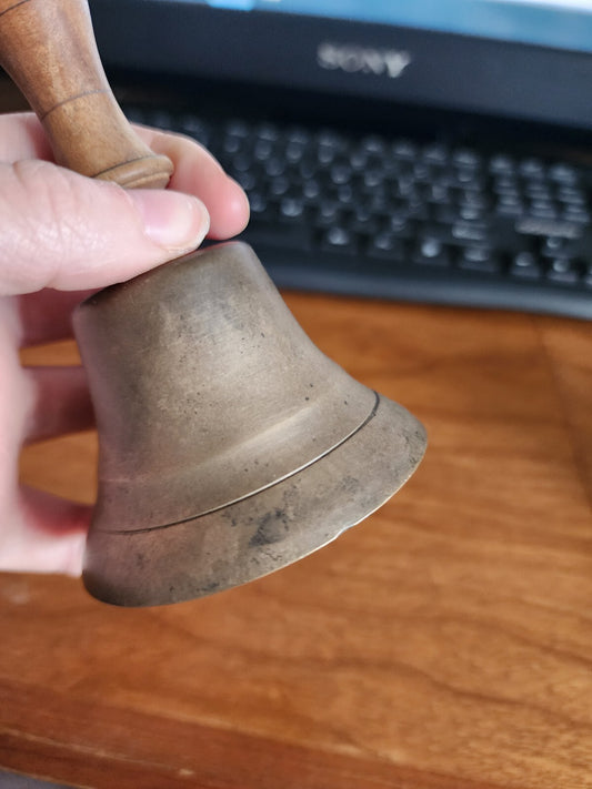 Vtg 6" Dinner Teachers Brass Bell with Wood Handle