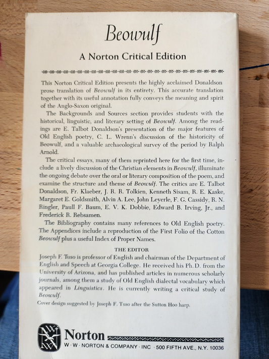 BEOWULF: THE DONALDSON TRANSLATION, BACKGROUNDS AND By Tuso Joseph F. Editor VG+