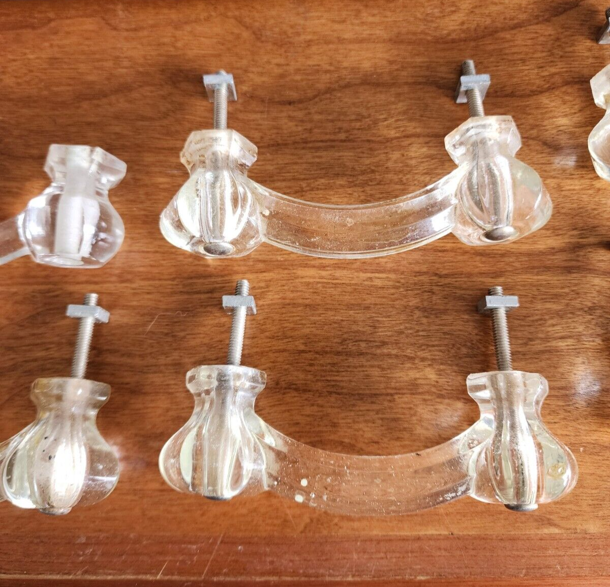 7 Vintage 6-sid Small Glass 4" Handles Pull Hardware