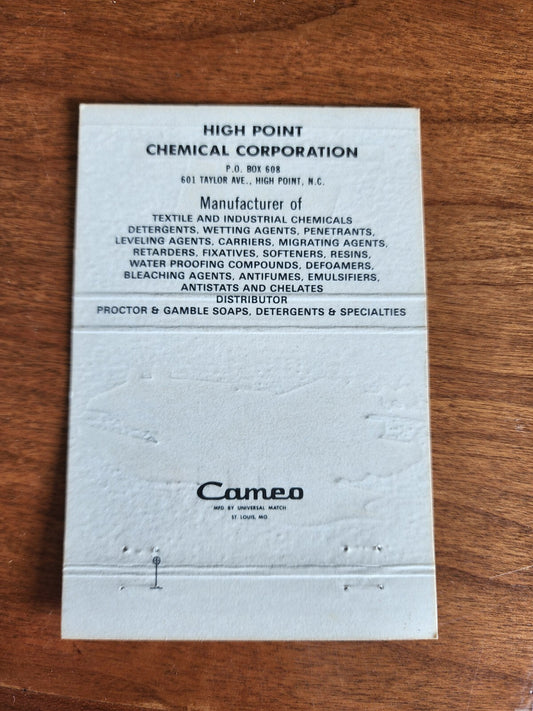Vtg Matchcover USA High Point Chemical Corporation Hipochem High Point