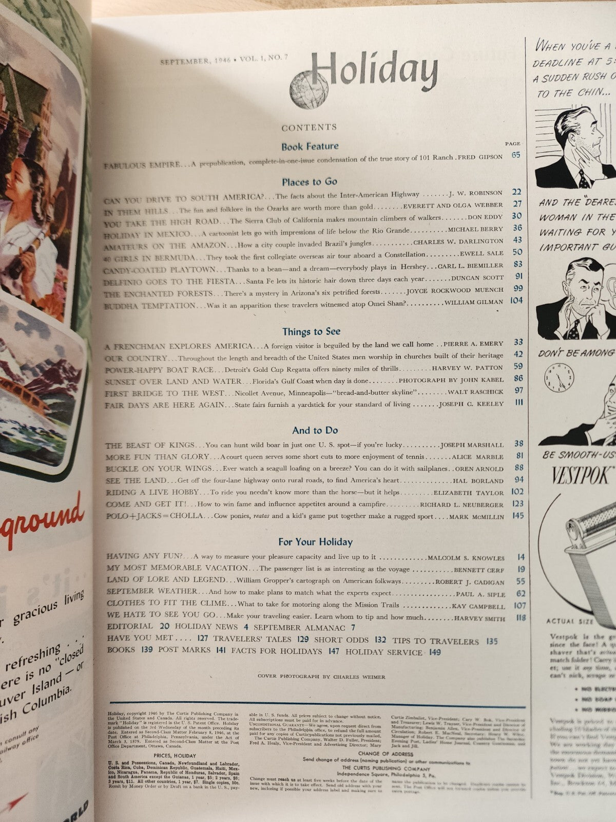1946 SEPTEMBER HOLIDAY MAGAZINE - DRIVE TO SOUTH AMERICA
