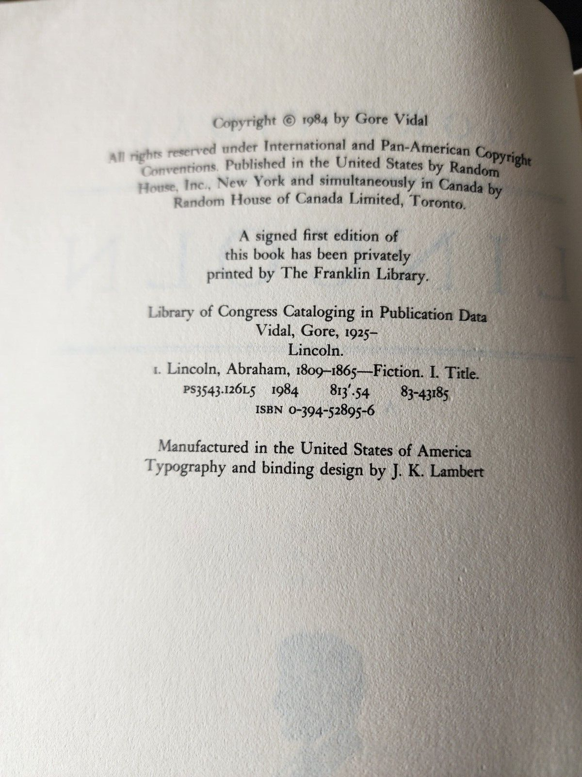 Lincoln by Gore Vidal 1984