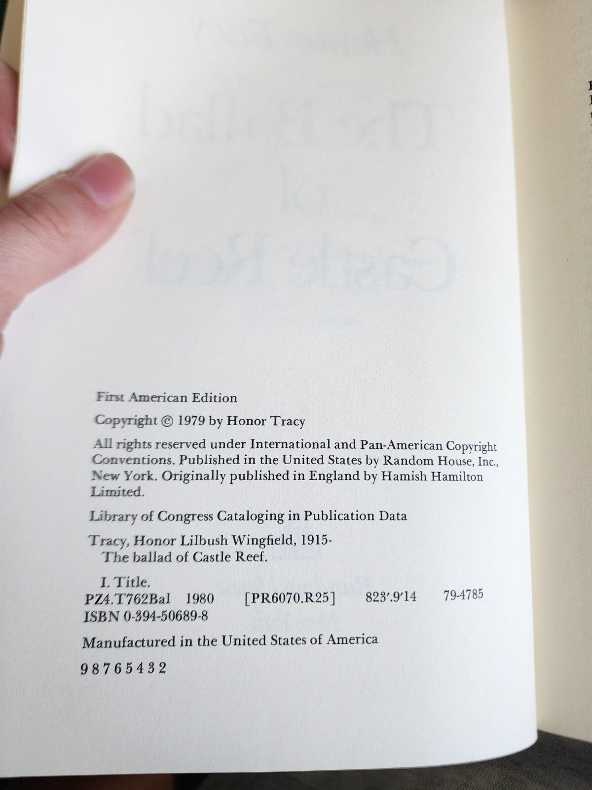 Honor TRACY The Ballad of Castle Reef Hardcover book 1st Edition 1979