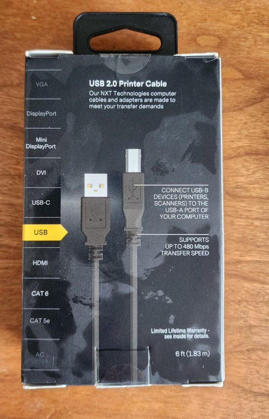 NXT Technologies 6' USB 2.0 Printer Cable NX29749