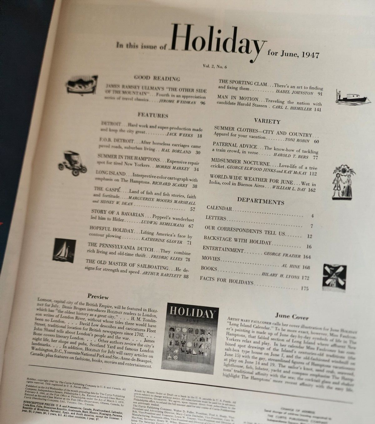 1947 JUNE HOLIDAY MAGAZINE - LONG ISLAND CALENDAR