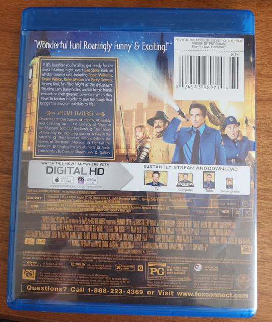 Night at the Museum Secret of the Tomb 2014 2 Disc Set with Blu-Ray & DVD