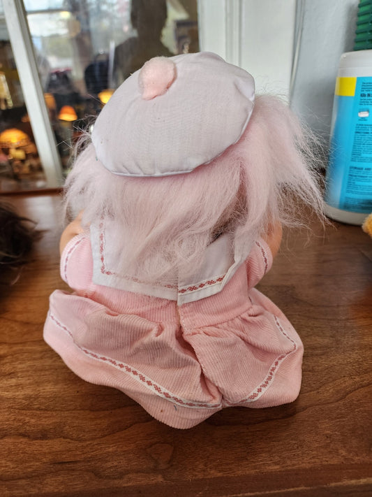 Vtg Russ Troll Doll 12" Pink Sailor dress & beret 1980s Classic Child Gift