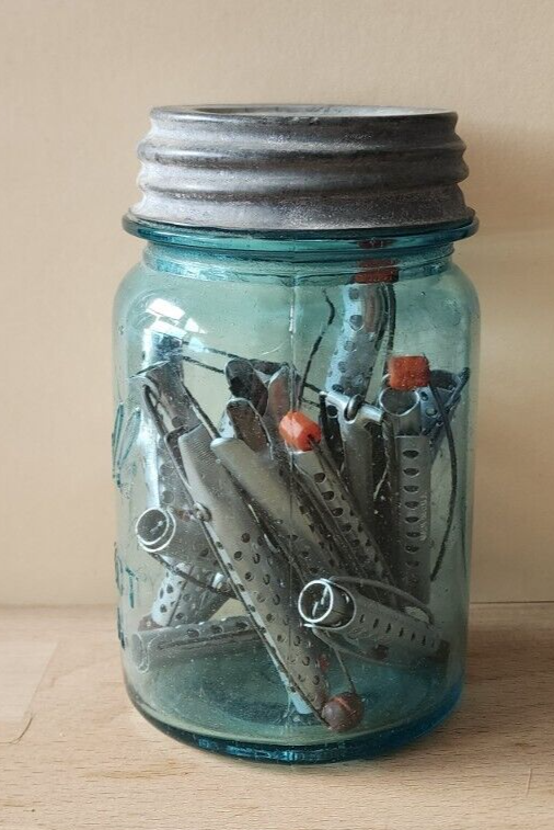 Lot of 16 Vintage Metal Hair Clips Perm Rods In a Jar