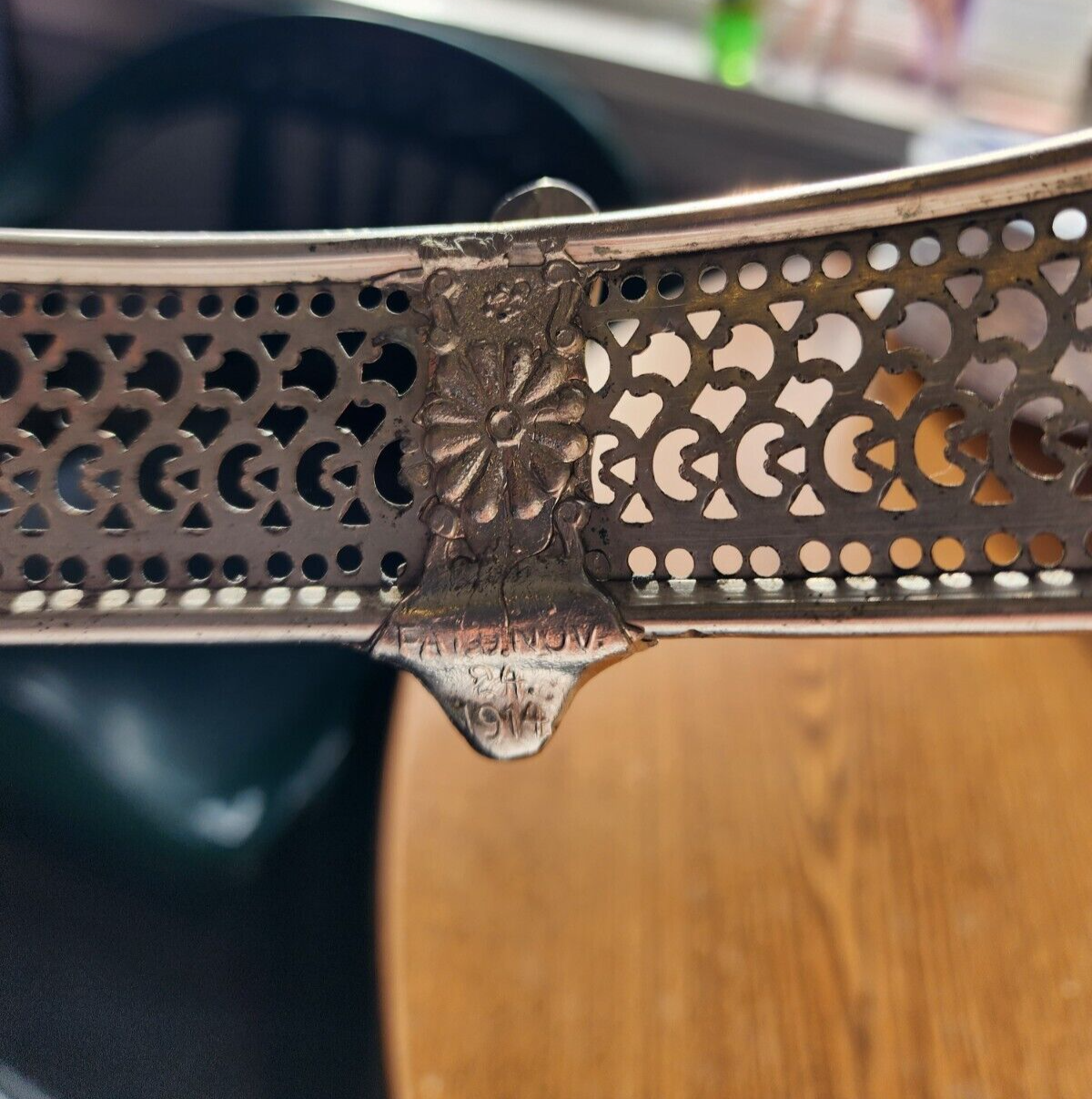 Antique Silver Plate Holder - Two Handle 9.5” round 2” deep 1914