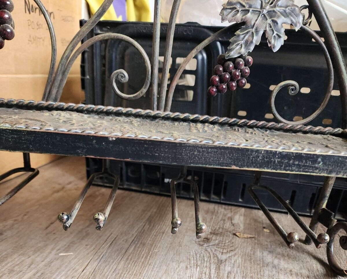 Large Wine Rack with Grape Vine Decor - Fits 6 Wine Bottles & 6 Glasses