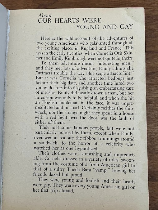 Vt Paperback - OUR HEARTS WERE YOUNG AND GAY by Cornelia Otis Skinner