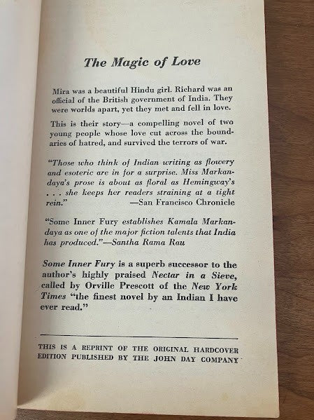 Signet Book - Some Inner Fury By Kamala Markandaya