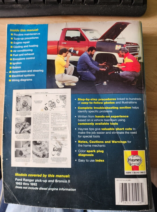 Vtg Haynes Ford Ranger & Bronco II 1983 thru 1992 Repair Manual