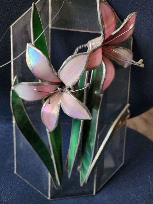 3-D Lily Flowers Hanging Art made of Fused Stained Glass