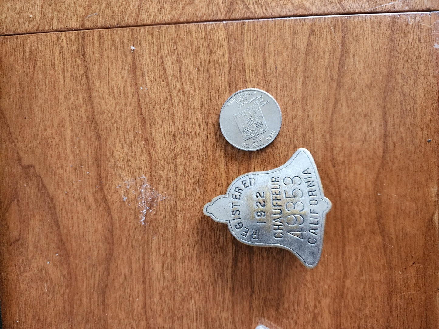 1922 Registered Chauffeur Badge California 49353 Bell Shaped