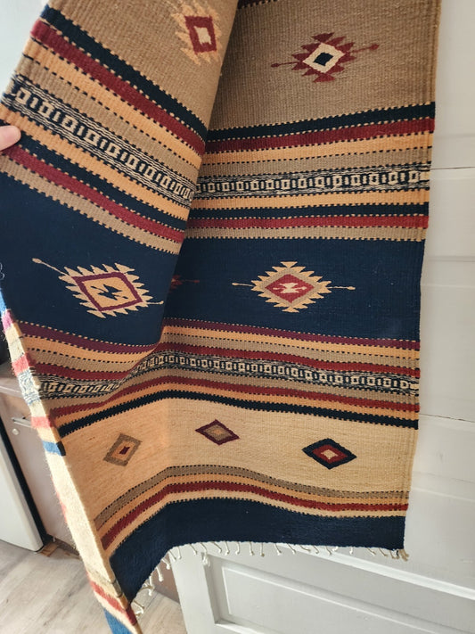 Hand Woven Colorful Tapestry Rug Geometric Handmade 68”x32”