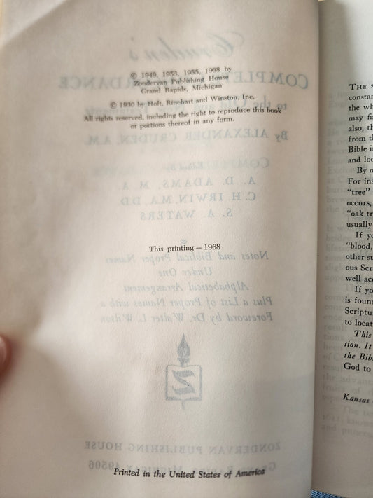 VTG Cruden's Complete Concordance Old New Testaments HC 1968 Zondervan