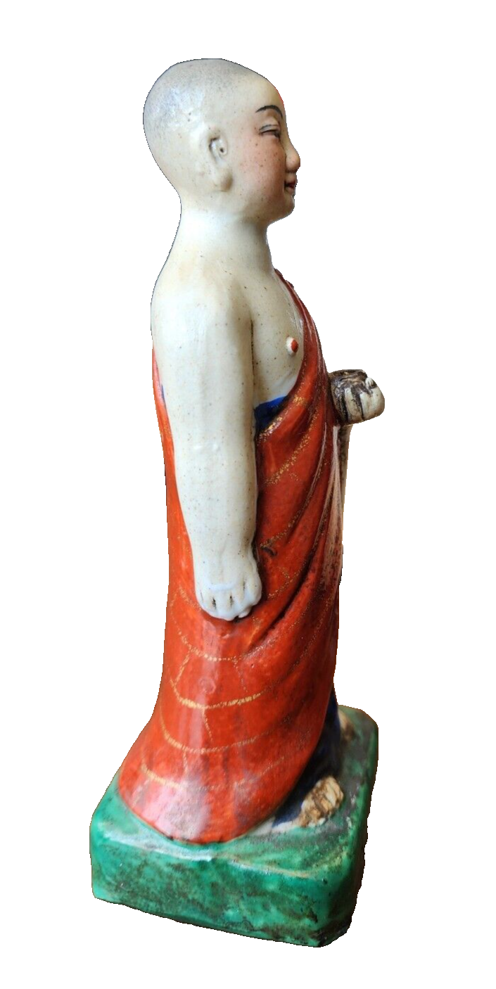 Vintage Chinese Asian Painted Porcelain Male Art Statue Sculpture Stamp-Signed