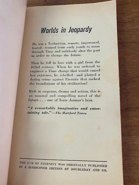 vtg paeprback - The End of Eternity by ISAAC ASIMOV