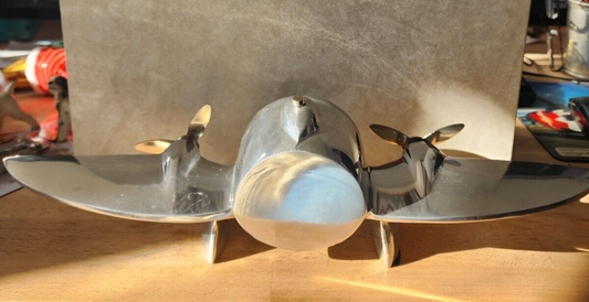 Art Deco Aluminum Airplane Desk Alarm Clock 14" Wingspan