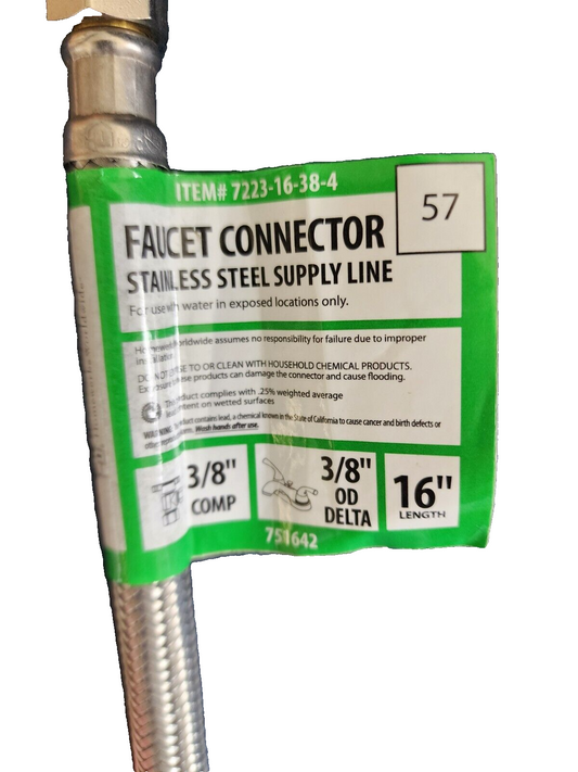 3/8" Comp 16" length Faucet Connector stainless steel supply line