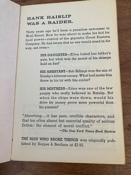 Vtg Pocket Book - THE MAN WHO BROKE THINGS by John Brooks