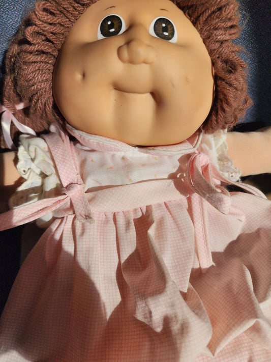 Vtg Cabbage Patch Kids Girl Brown Hair Eyes Factory 1985 Pink Dress & Pants