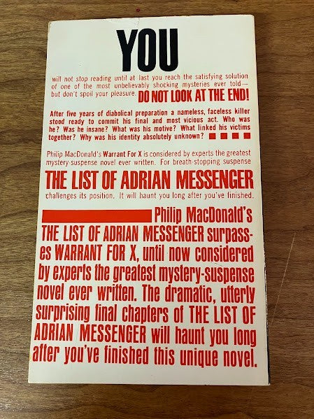 Bantam Book - THE LIST OF ADRIAN MESSENGER by Philip MacDonald