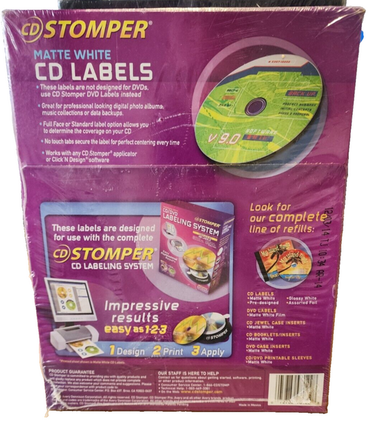 CD Stomper 300 Labels Matte White Standard Full Face Sealed