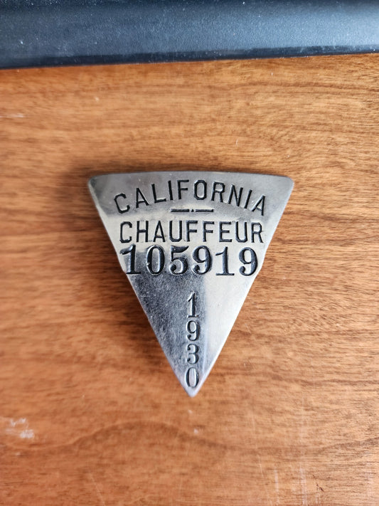 1930 California Triangle shaped Chauffeur Badge #10591 Nickle Plated