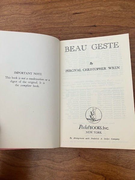 Vtg Pocket Book - Beau Geste: by P.C. Wren