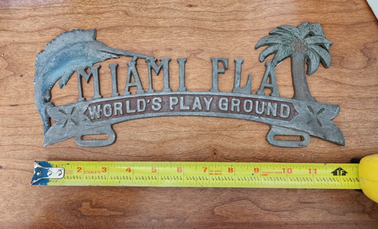1950’s Aluminum License Plate Topper MIAMI FLA World ‘s Playg Florida
