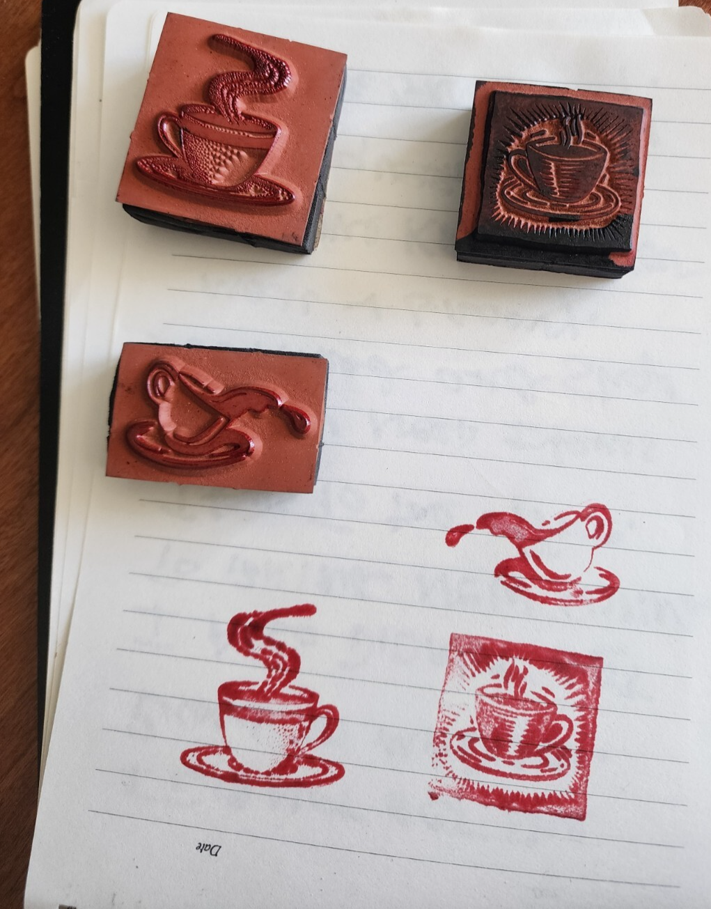 Lot of 3 Steaming Coffee Tea Espresso Cup Wood Rubber Stamps