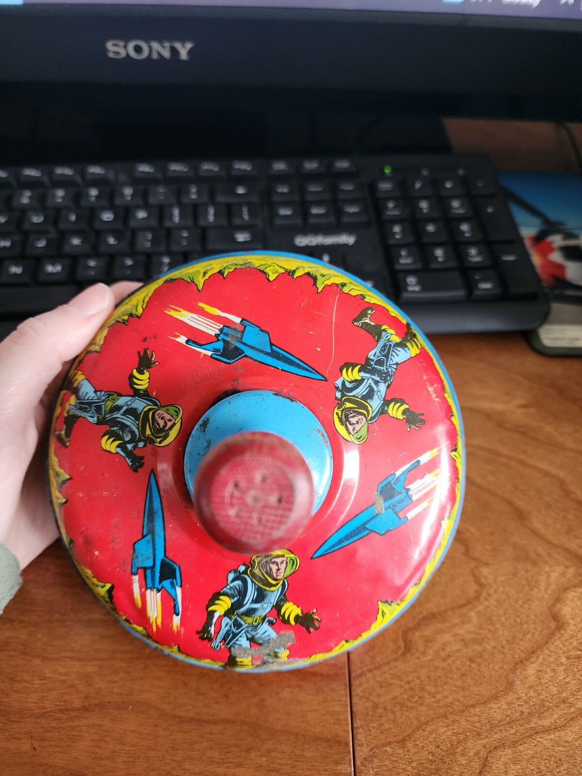 Vintage Spinning Space Top Tin Lithograph - Works!