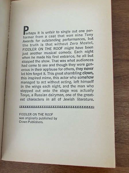 Vtg Pocket Book - Fiddler on the Roof by Joseph Stein