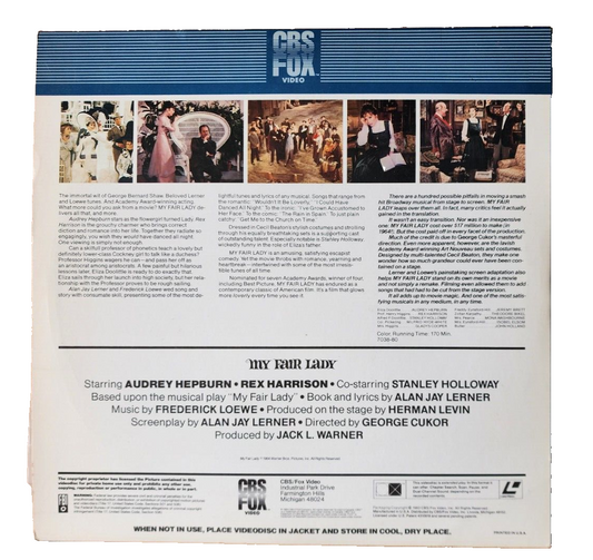 My Fair Lady Audrey Hepburn laser disc wide screen extended videodisc