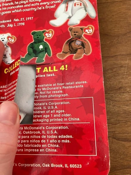 Mcdonald's TY Maple The Bear Beanie Baby Canada