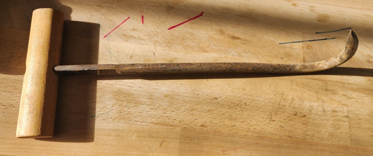 Vtg Antique 11" Cast Iron Hay Bale Ice Meat Hook with Wood Handle