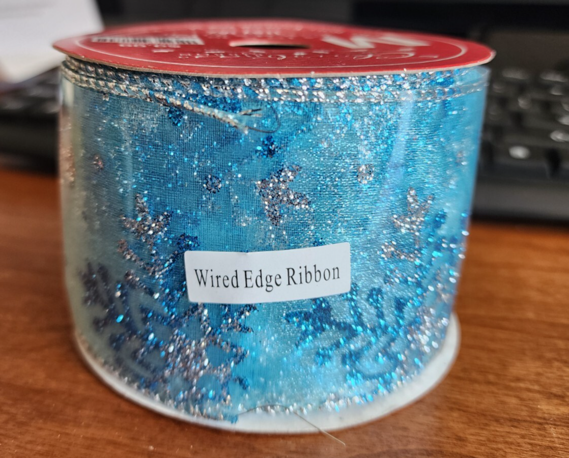 New Christmas Ribbon M Blue Snowflake Design - Hobby Lobby 2.5in X 30ft