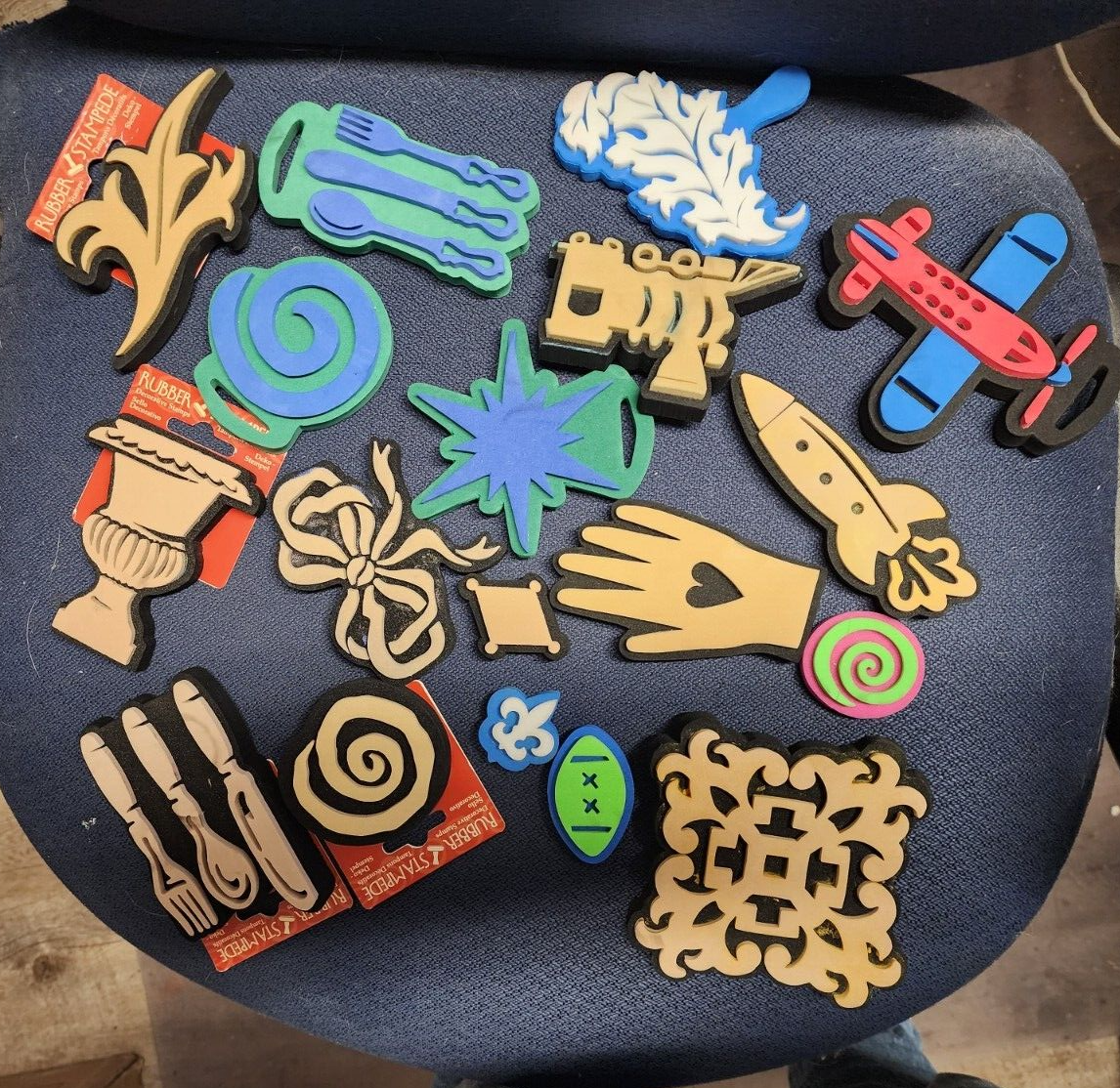 Set of 18 used and new Rubber Stamps