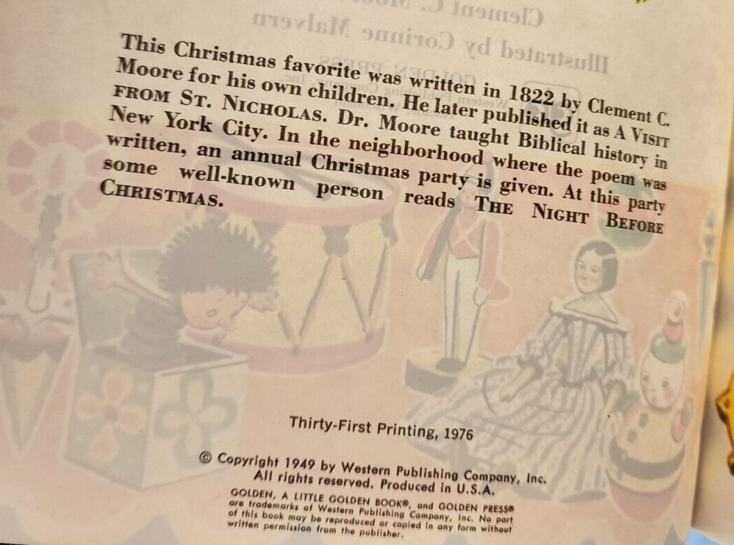 A Little Golden Book The Night Before Christmas 1979 35th Printing