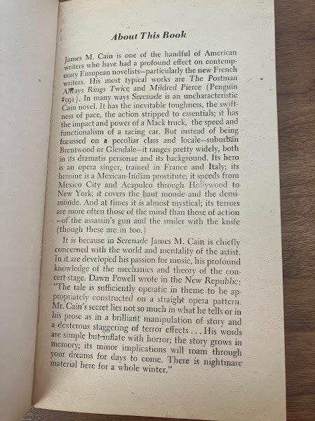 Penguin Books - Serenade by James M. Cain